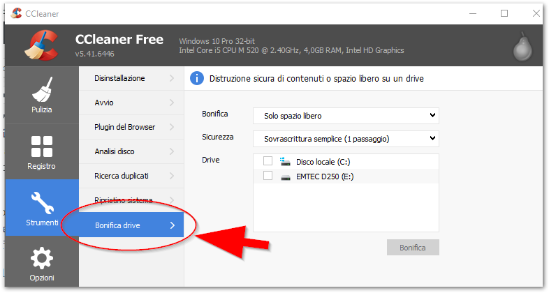 bonifica drive a cosa serve Ccleaner